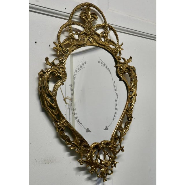 Brass Filigree Mirror with Etched Glass Pattern, 1960 For Sale - Image 3 of 9
