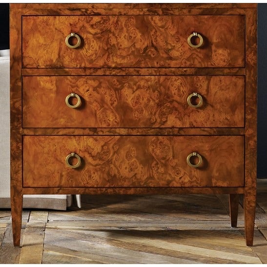 Traditional Three Drawer Chest on Legs - Burl For Sale - Image 3 of 3