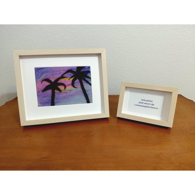 Purple Contemporary Fiber Art Palm Trees Skyscape Set With Haiku by Paula Darnell For Sale - Image 8 of 8