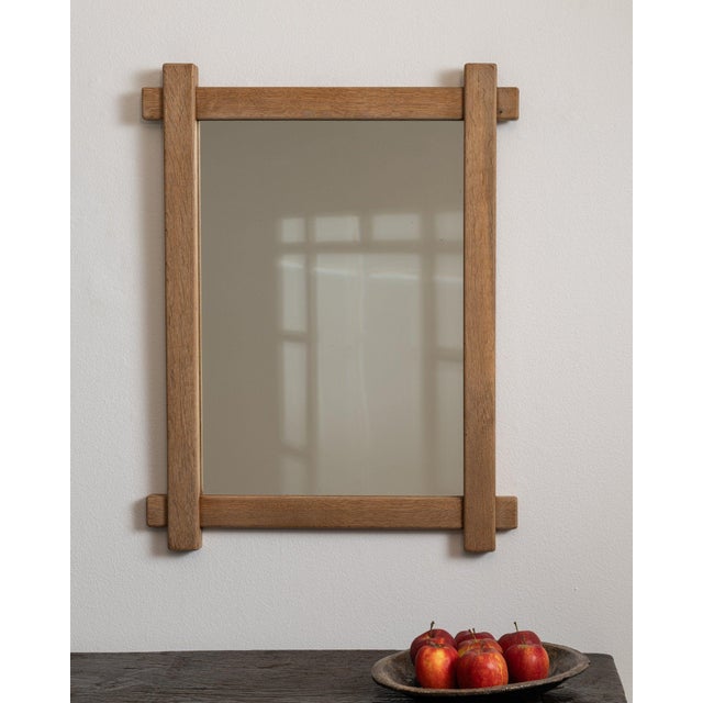 Wood 1970-1979 France Weathered Honey Oak Carved Oak Window-Pane Mirror For Sale - Image 7 of 7