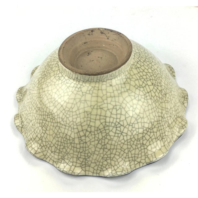 Tan Rare Asian Crackle Finished Ceramic Clay Pottery Bowl Dancing Fish For Sale - Image 8 of 9