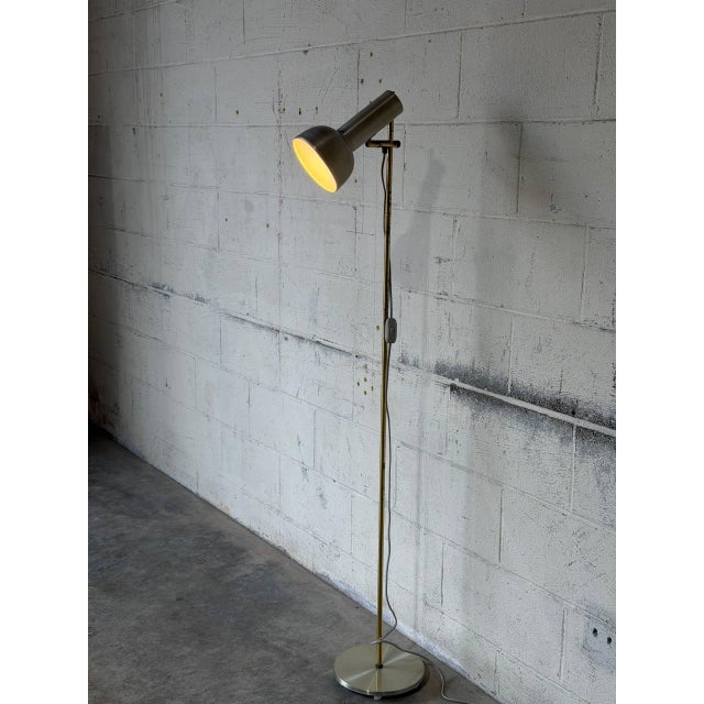Brushed Metal and Brass Adjustable Spotlight Task Floor Lamp Vintage Mid-Century Modern For Sale - Image 10 of 11