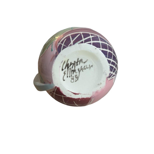 Vintage 1980s Ceramic Pitcher Vase Postmodern Colorful Pastel, Signed For Sale - Image 10 of 10