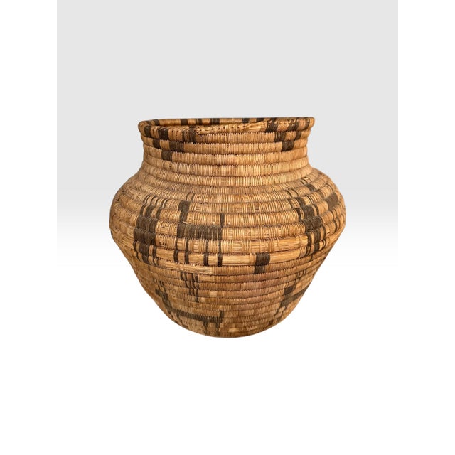 Museum Quality 17” Created in the Style of Native American Polychrome Olla Basket - Dual Register For Sale - Image 4 of 13