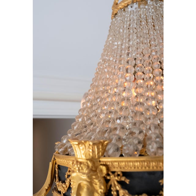 Vintage French Empire Bronze & Crystal Early 20th Century Chandelier For Sale In Philadelphia - Image 6 of 9