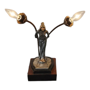 Antique Art Nouveau Figural Spelter “Lady" Table Lamp, 12” High