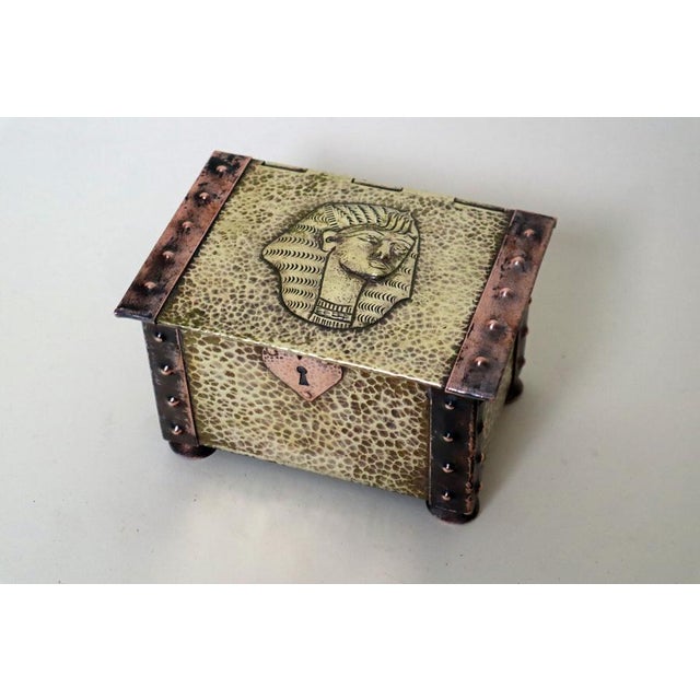Handcrafted Brass and Copper Love Box with Pharaoh Design, 1920s For Sale - Image 3 of 10
