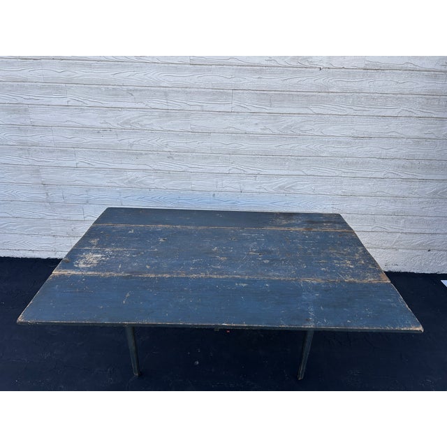 Antique Blue-Painted Drop-Leaf Wood Table For Sale - Image 10 of 12
