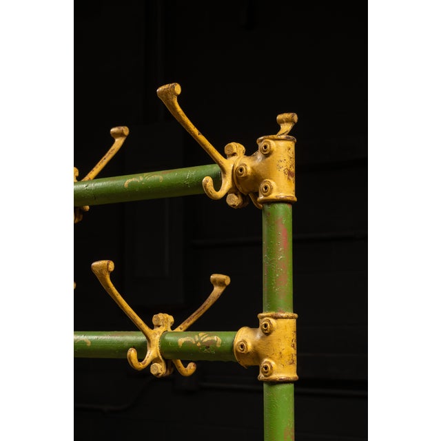 Metal Mid-20th Century Schoolhouse Coat Rack in Green and Yellow For Sale - Image 7 of 7