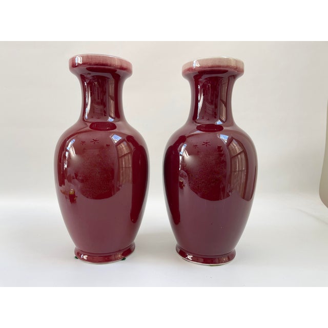 Oxblood Red Vintage Chinese Oxblood Porcelain Vases - A Pair For Sale - Image 8 of 8