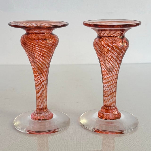 Murano Style Blown Glass Candlestick Holders, a Pair For Sale - Image 9 of 10