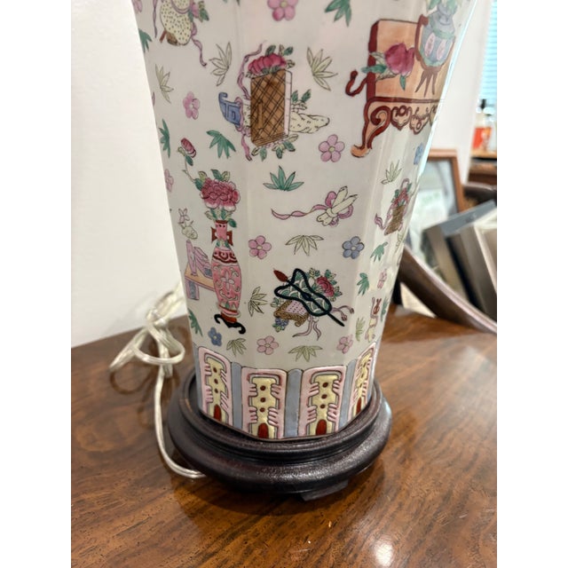 1970s Large Precious Objects Chinese Export Lamp Famille Rose For Sale In Washington DC - Image 6 of 7