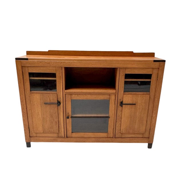 Stunning and elegant Art Deco Modernist bookcase Striking Dutch design from the 1920s. Solid oak base with original...