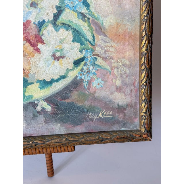 Mid-Century Modern 1964 Floral Still Life Painting on Canvas in Carved Frame, Signed For Sale - Image 3 of 11