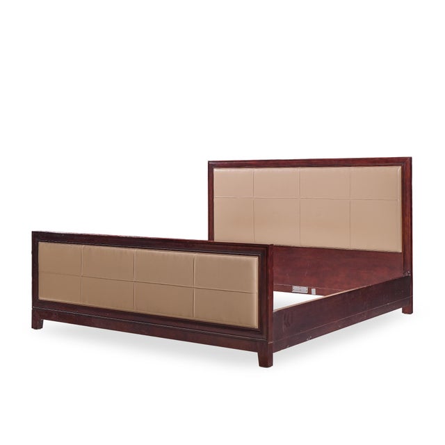 Contemporary Barbara Barry for Baker Mahogany and Leather King Bed Frame For Sale - Image 3 of 5
