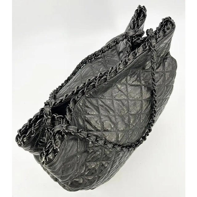 Dark Gray Chanel Grey Metallic Leather Chain Me Shoulder Bag Tote For Sale - Image 8 of 11