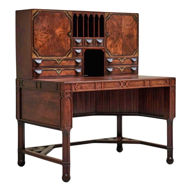 Vintage Desk in Mahogany and Brass, 1930s For Sale