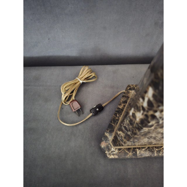 Wood 1940s Triangular Marble and Brass Table Lamps - a Pair For Sale - Image 7 of 9