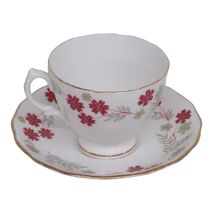 Royal Vale England Bone China Burgundy Floral Tea Cup and Saucer Set