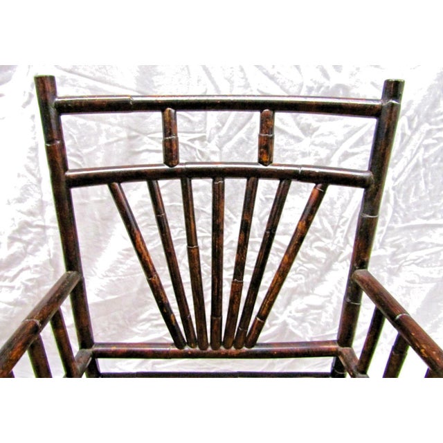 Mid-Century Modern 1950s Burnt Bamboo Cane Seat Dining Chairs- Set of 4 For Sale - Image 3 of 18