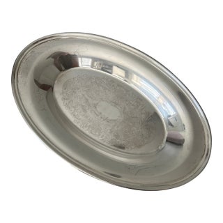 Vintage Silver-Plated Engraved Oval Serving Platter For Sale