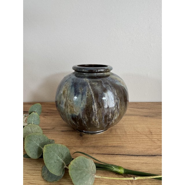 Vintage Iridescent Stoneware Vase For Sale - Image 4 of 4