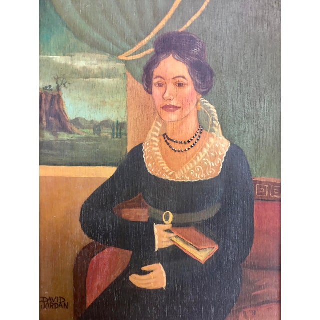 Folk Art Portrait of a Lady, Oil Painting on Wood Panel, Mid 20th ...