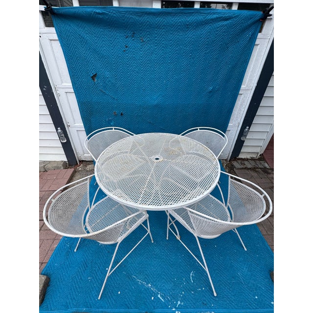 Vintage Mid Century Wrought Iron and Mesh Patio Set of 5 For Sale - Image 10 of 12