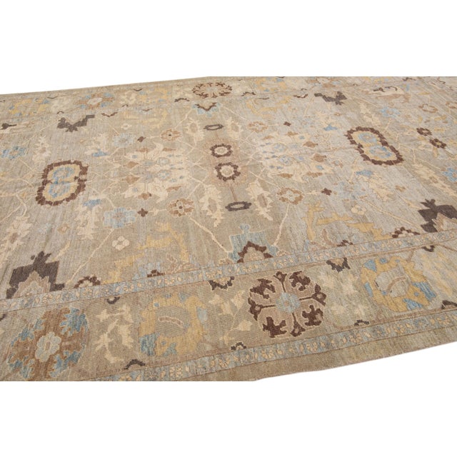 Modern Persian Sultanabad Handmade Brown Wool Rug For Sale In New York - Image 6 of 7