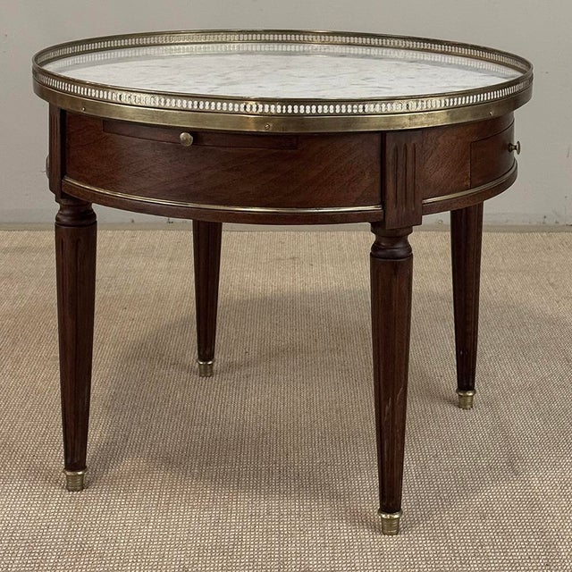 Wood Antique French Louis XVI Mahogany Marble Top Bouillotte Table For Sale - Image 7 of 18