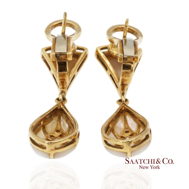 18k Yellow Gold 0.50 Ct Natural Diamond and Mother of Pearl Omega Back Earrings, Pair For Sale - Image 10 of 14