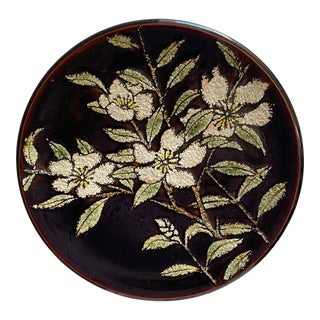 Vintage 1960’s Asian Signed Pottery Floral Fall Colors Decorative Plate For Sale