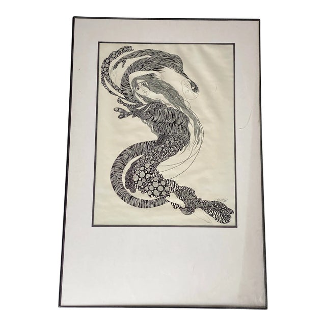 Hand Inked on Paper Surrealist Female Portrait Drawing Signed Ken Kreel 1989 For Sale