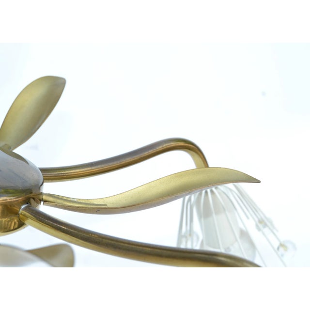 Emil Stejnar Austria Five Arms Brass Blown Glass Flush Mount Sputnik Orbit 1950 For Sale - Image 9 of 12