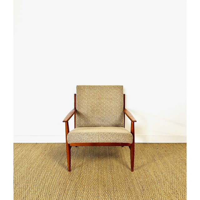 Mid-Century Modern Vintage Scandinavian Lounge Chair in Teak and Textured Fabric, 1960s For Sale - Image 3 of 18