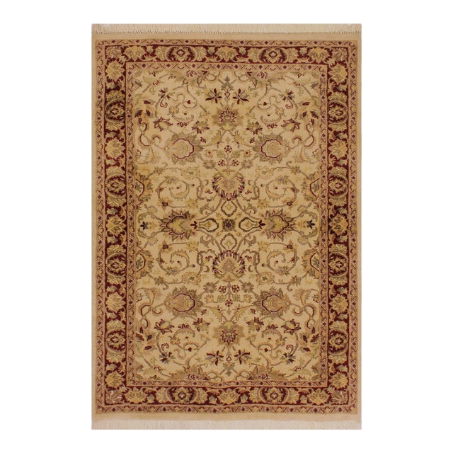 Shabby Chic 1990's Kashan Pak-Persian Beige/Red Wool Rug - 3'2'' X 5'3'' For Sale