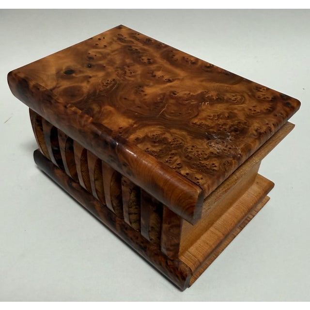Moroccan Early 20th Century Vintage Moroccan Book-Form Burlwood Box in Burled Amboyna For Sale - Image 3 of 11