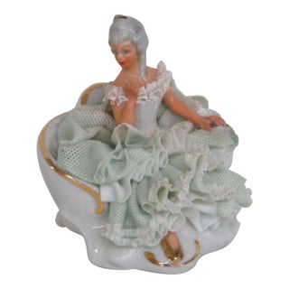 Sandizell Dresden Germany Miniature Lace Porcelain Seated Lady Figurine 5066b For Sale