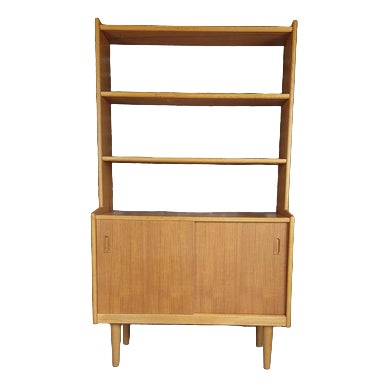 Oak Bookcase with Sliding Doors, Denmark, 1960s For Sale