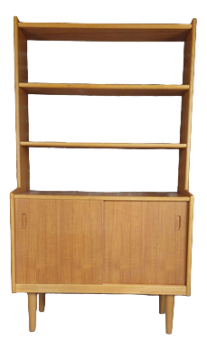 Oak Bookcase with Sliding Doors, Denmark, 1960s