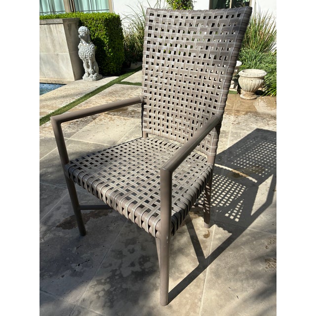 Modern Set of 4 McGuire Woven Resin Outdoor Tall Back Dining Chair For Sale - Image 3 of 5