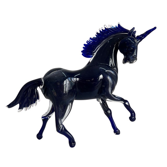 Vintage Murano Cobalt Art Glass Sculpture Unicorn Horse Signed Guiman 1/1 For Sale - Image 14 of 18