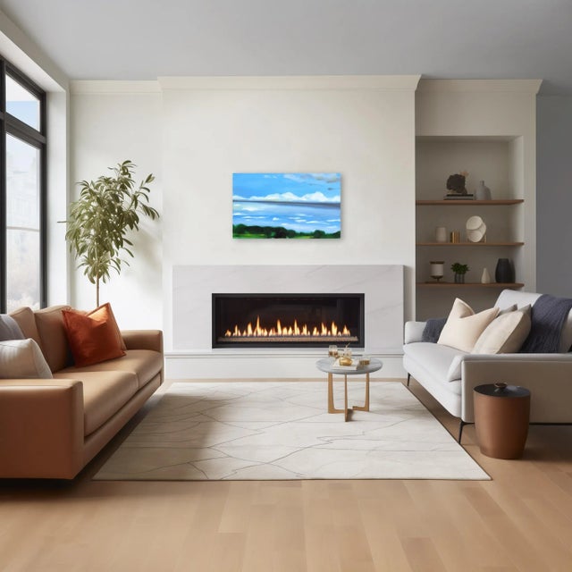 Textile Sky VIII - Blue Abstract Landscape Oil Original Artwork by Bettina Mauel For Sale - Image 7 of 9