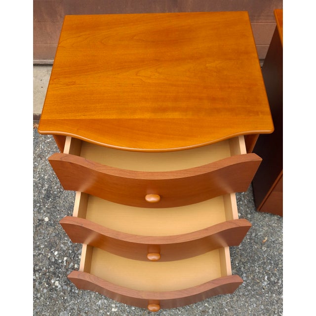 Wood Late 20th Century Pair Scandinavian Modern Style Italian Cherry Bedside Chests of Drawers For Sale - Image 7 of 13