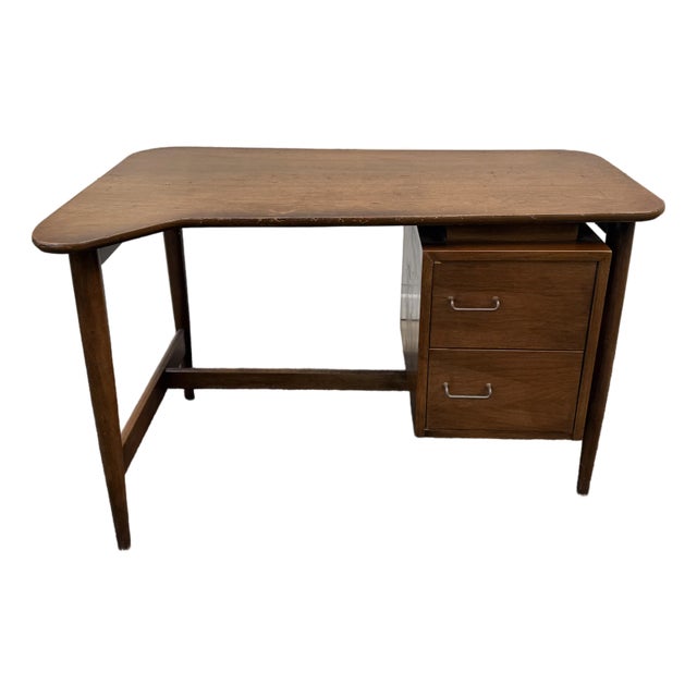 1950s Midcentury Boomerang-Top Floating Walnut Desk by American of Martinsville For Sale