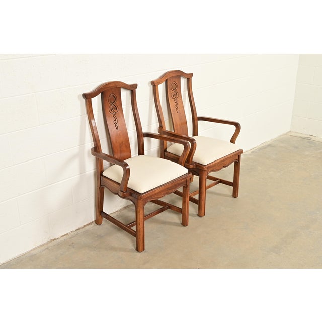 Thomasville Mid-Century Hollywood Regency Chinoiserie Carved Walnut Armchairs, Pair For Sale - Image 15 of 15