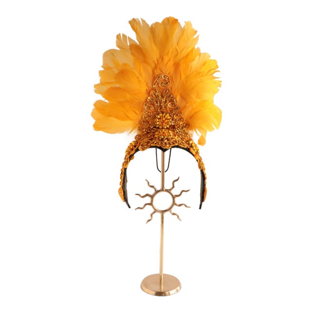 Festival Feather Headdress on a Brass Stand For Sale
