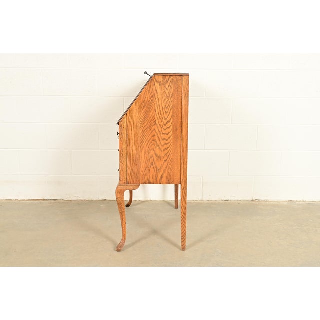 Berkey & Gay Style Antique Victorian Tiger Oak Slant Front Secretary Desk, Circa 1900 For Sale - Image 12 of 14