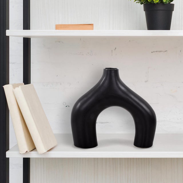 Beltram Black Modern Styled Ceramic Footed Vase For Sale - Image 9 of 9