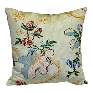 Brunschwig & Fils Moiré Silk Floral Pillow With Lee Jofa Vermicelli Chintz Back, 24” For Sale
